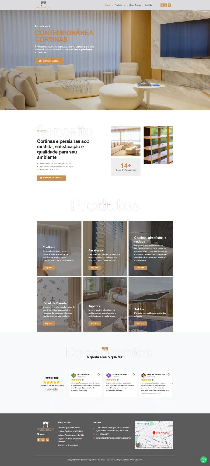 Site Contemporânea Cortinas desenvolvido pela Vem Conecta