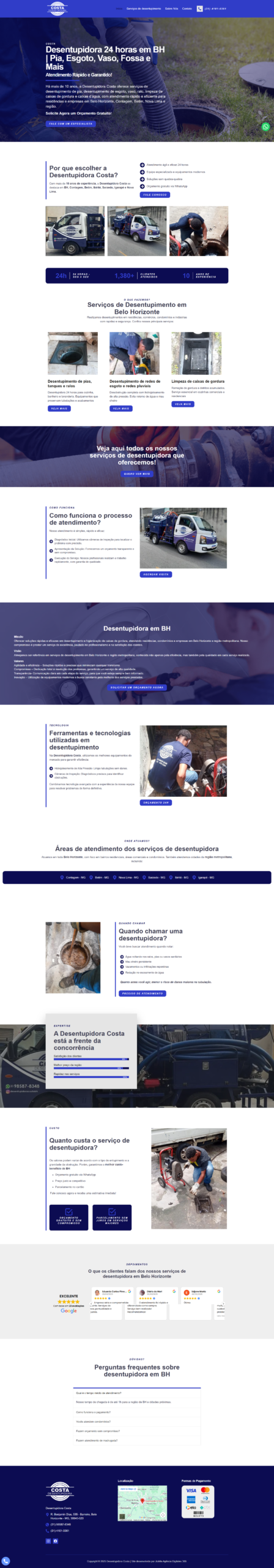 Site desenvolvido para Desentupidora Costa em Belo Horizonte